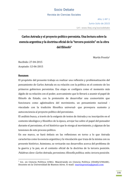 Socio Debate Carlos Astrada Y El Proyecto Político Peronista. Una