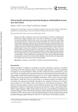 Mental Health and Interpersonal Functioning in Self-Identified Asexual