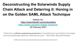 Deconstructing the Solarwinds Supply Chain Attack and Deterring It: Honing in on the Golden SAML Attack Technique