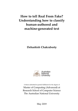 Thesis Submitted in Partial Fulﬁlment for the Degree of Master of Computing (Advanced) at Research School of Computer Science the Australian National University