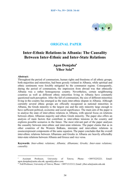 Inter-Ethnic Relations in Albania: the Causality Between Inter-Ethnic and Inter-State Relations
