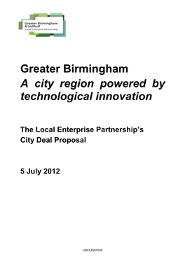 Greater Birmingham a City Region Powered by Technological Innovation