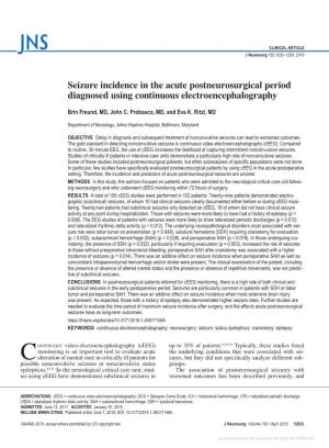 Seizure Incidence in the Acute Postneurosurgical Period Diagnosed Using Continuous Electroencephalography