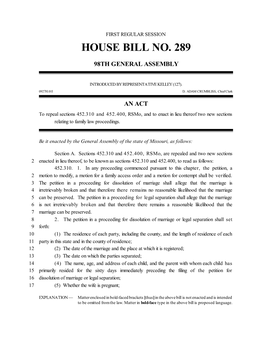House Bill No. 289