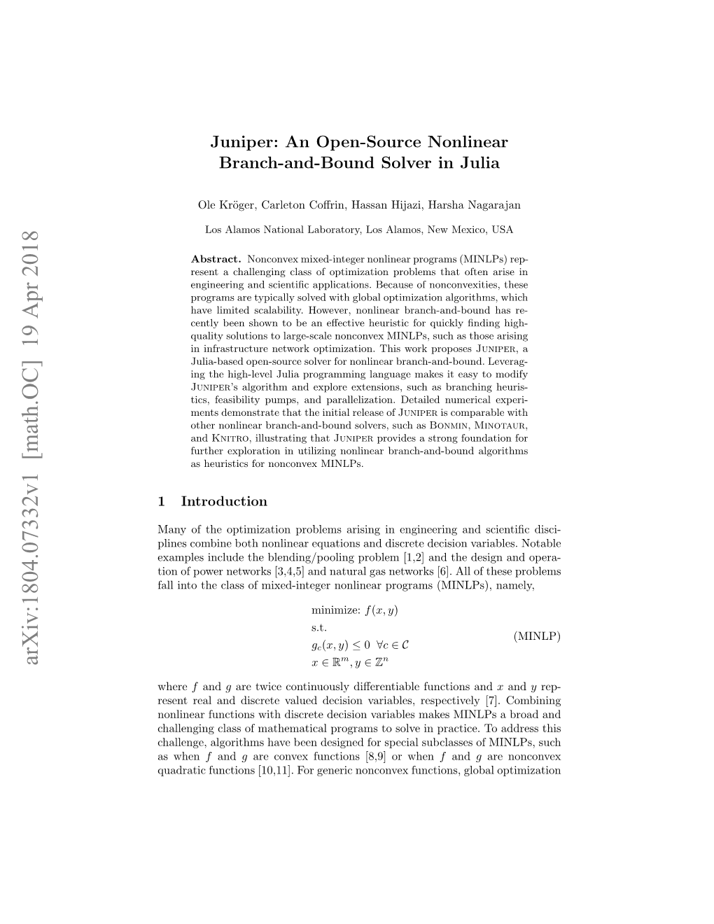 Arxiv:1804.07332V1 [Math.OC] 19 Apr 2018