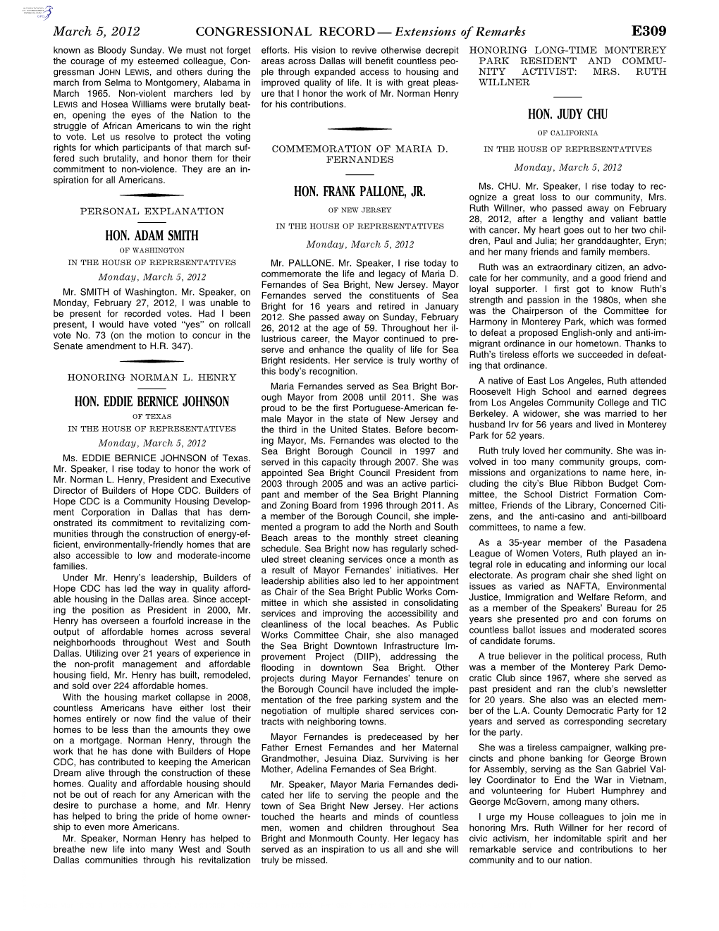 CONGRESSIONAL RECORD— Extensions of Remarks E309 HON