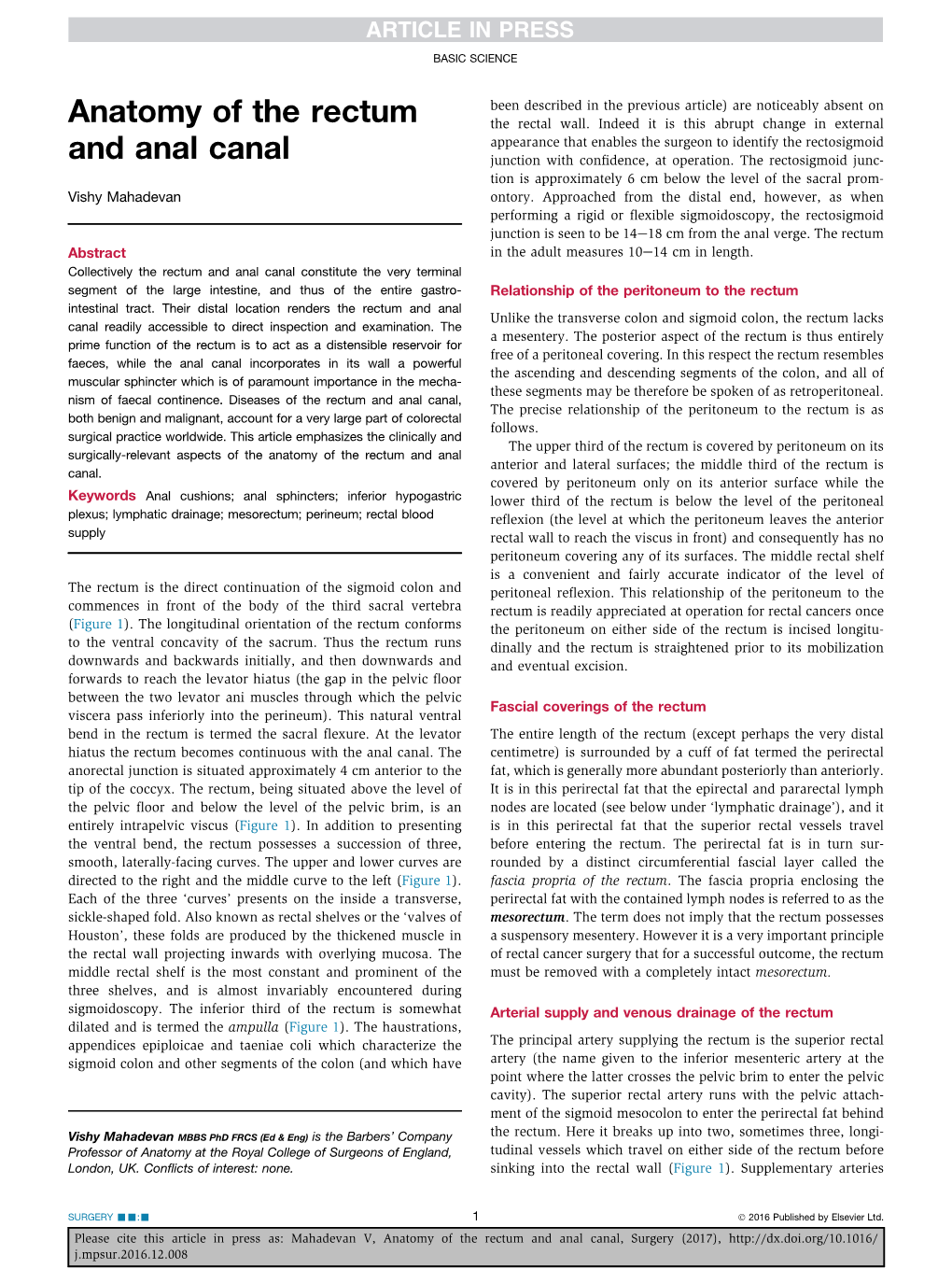 Anatomy of the Rectum and Anal Canal, Surgery (2017), J.Mpsur.2016.12.008 BASIC SCIENCE