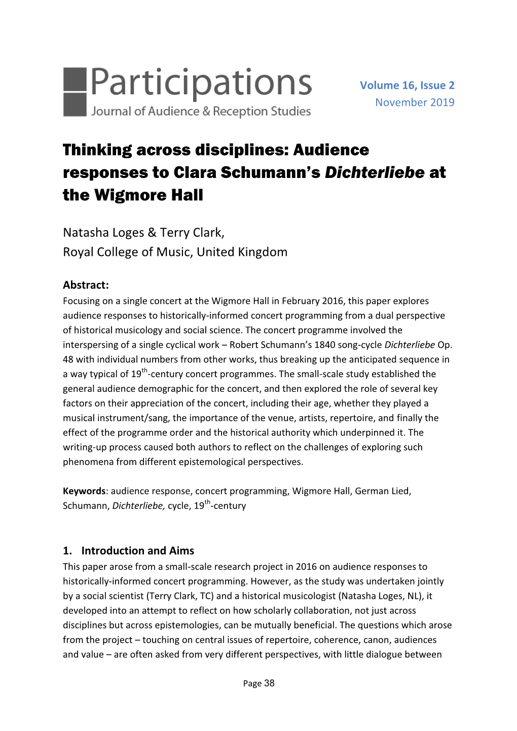 Thinking Across Disciplines: Audience Responses to Clara Schumann's