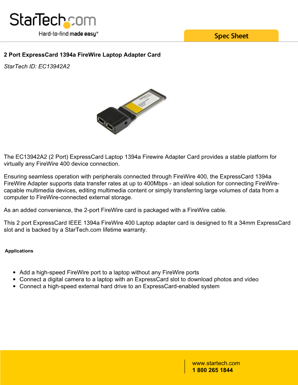 2 Port Expresscard 1394A Firewire Laptop Adapter Card Startech ID: EC13942A2