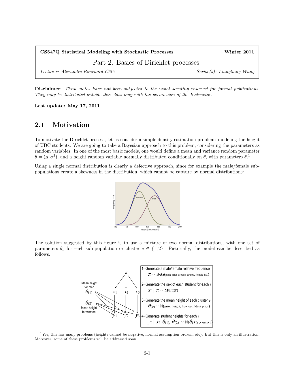 Part 2: Basics of Dirichlet Processes 2.1 Motivation