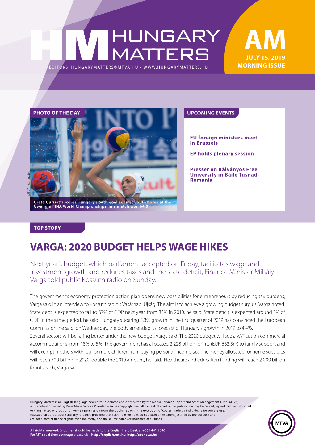 Varga: 2020 Budget Helps Wage Hikes