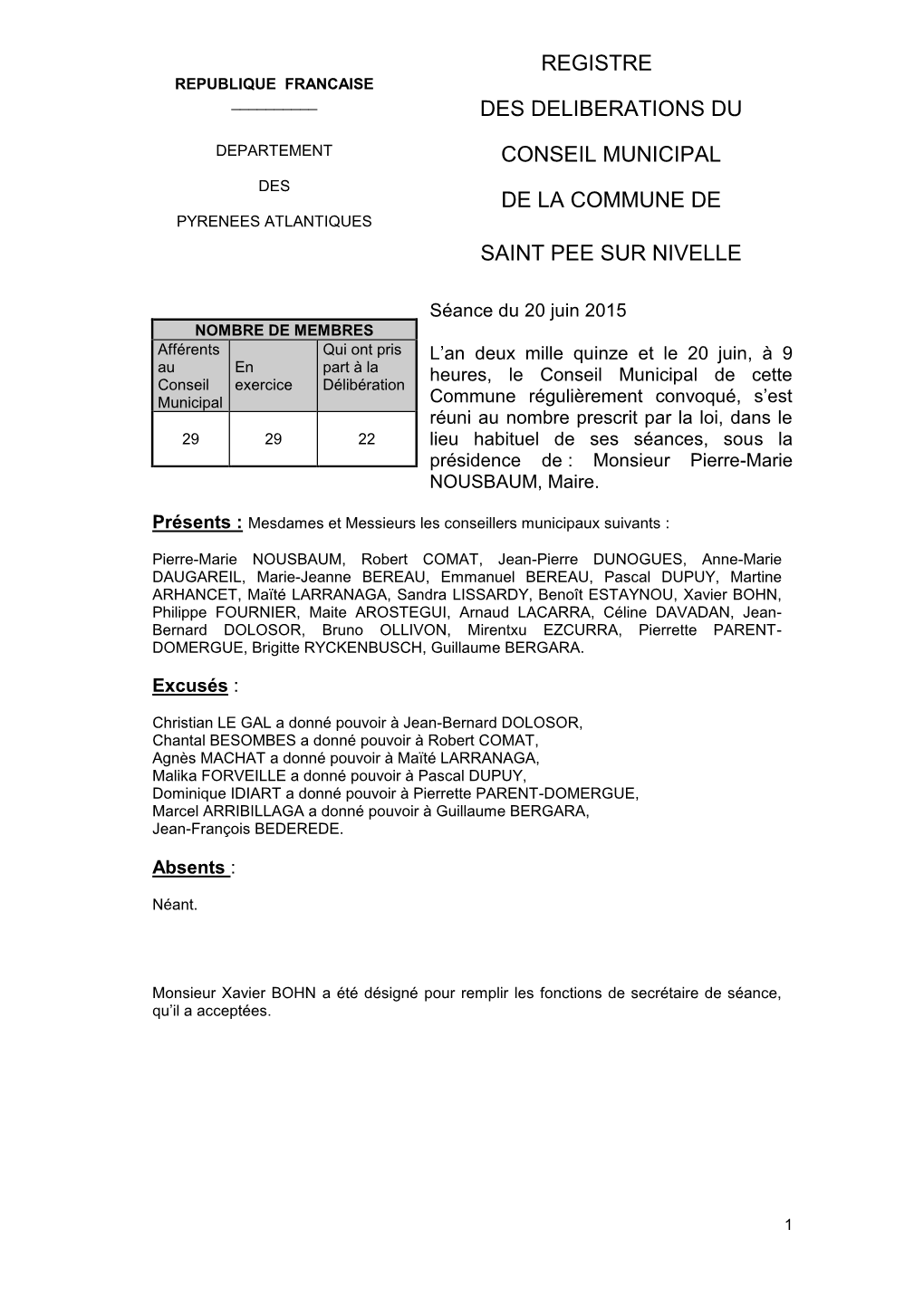 Registre Des Deliberations Du Conseil Municipal De La Commune De Saint