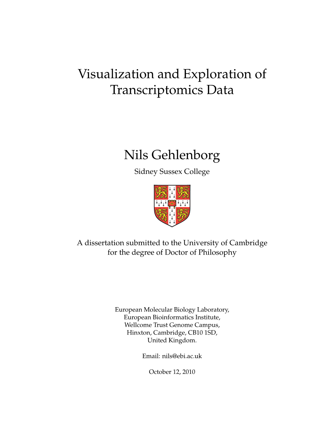 Visualization and Exploration of Transcriptomics Data Nils Gehlenborg