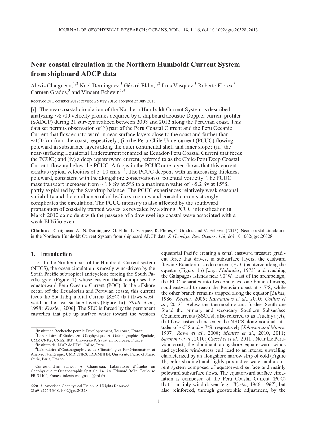 Nearcoastal Circulation in the Northern Humboldt Current System From