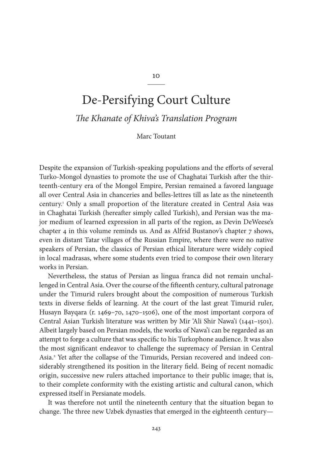 De-Persifying Court Culture the Khanate of Khiva’S Translation Program