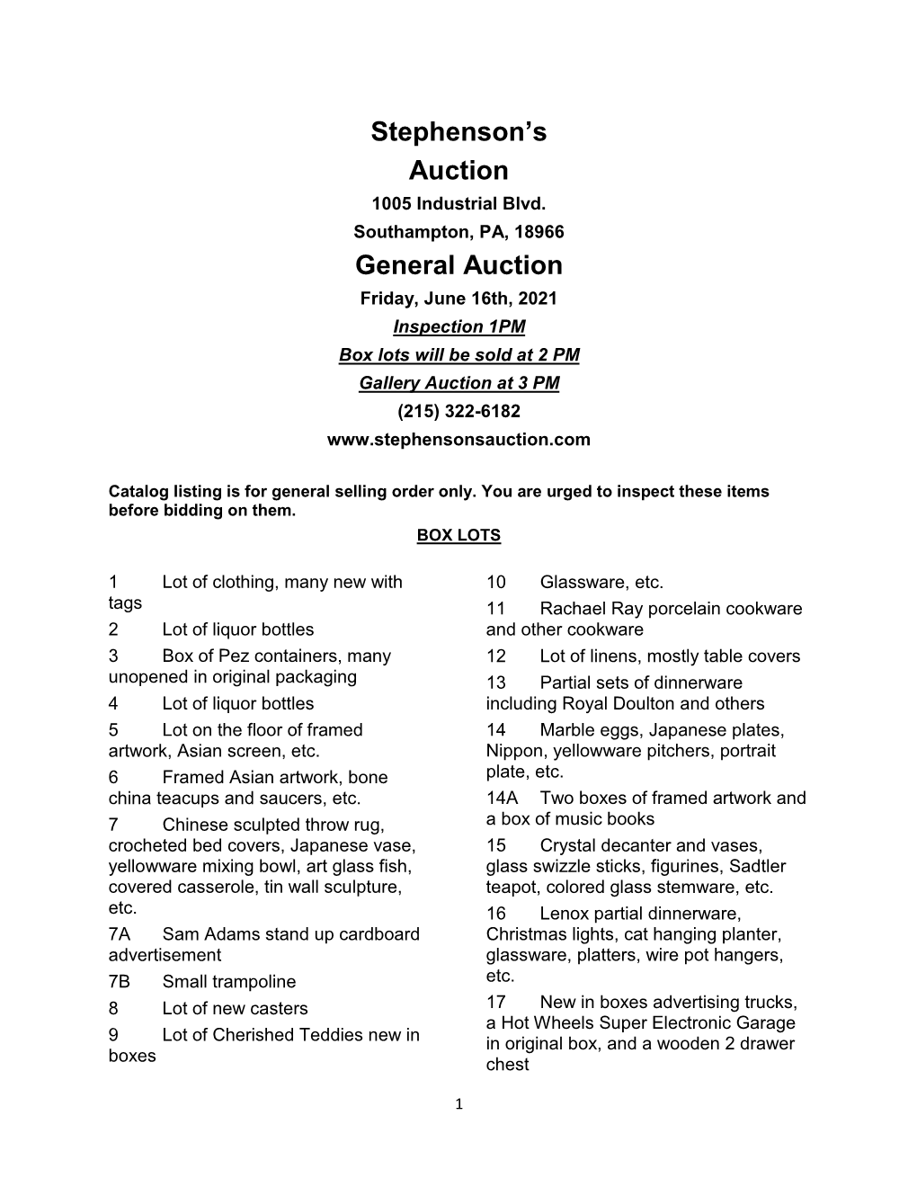 Stephenson's Auction General Auction