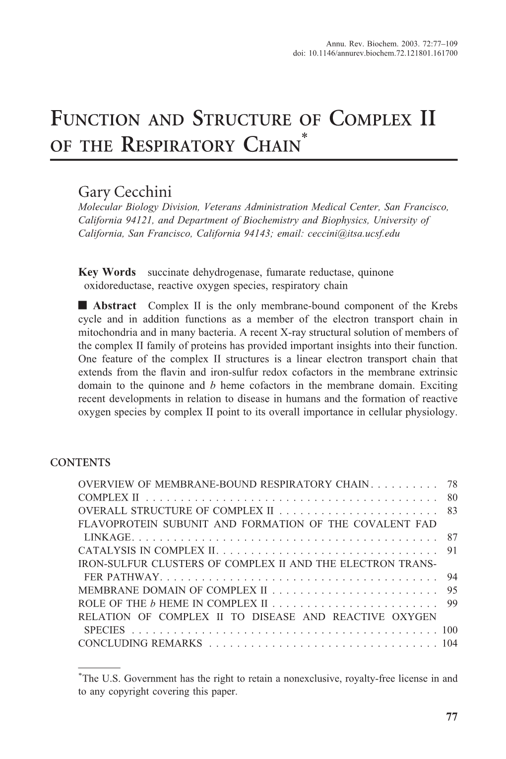 Function and Structure of Complex Ii of The