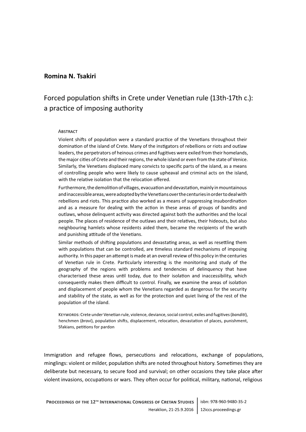 Forced Population Shifts in Crete Under Venetian Rule (13Th-17Th C.): a Practice of Imposing Authority