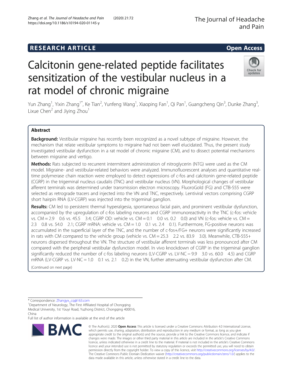 Calcitonin Gene-Related Peptide Facilitates Sensitization of The