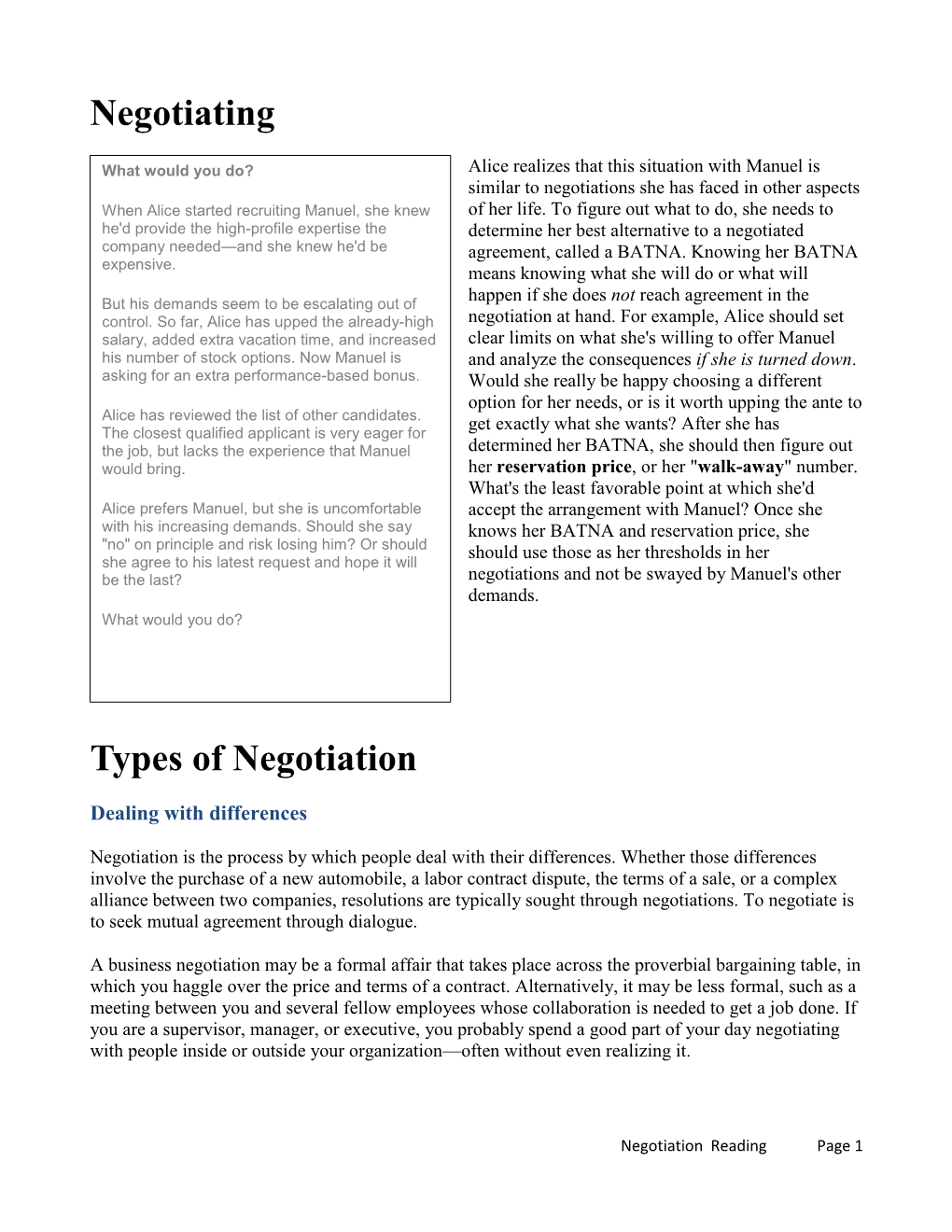 Negotiating Types of Negotiation