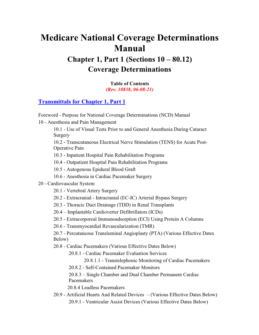 Medicare National Coverage Determinations Manual, Part 1