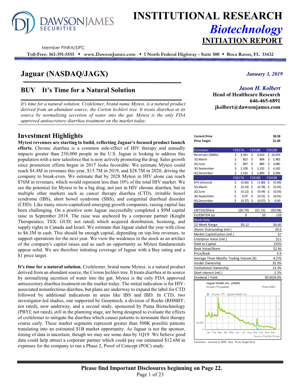 Biotechnology INITIATION REPORT Member FINRA/SIPC