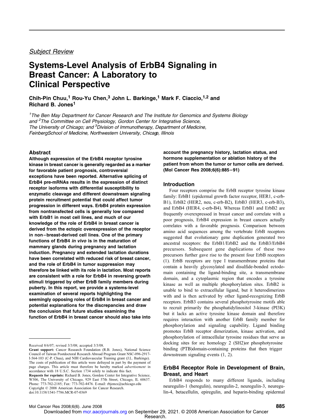 Systems-Level Analysis of Erbb4 Signaling in Breast Cancer: a Laboratory to Clinical Perspective