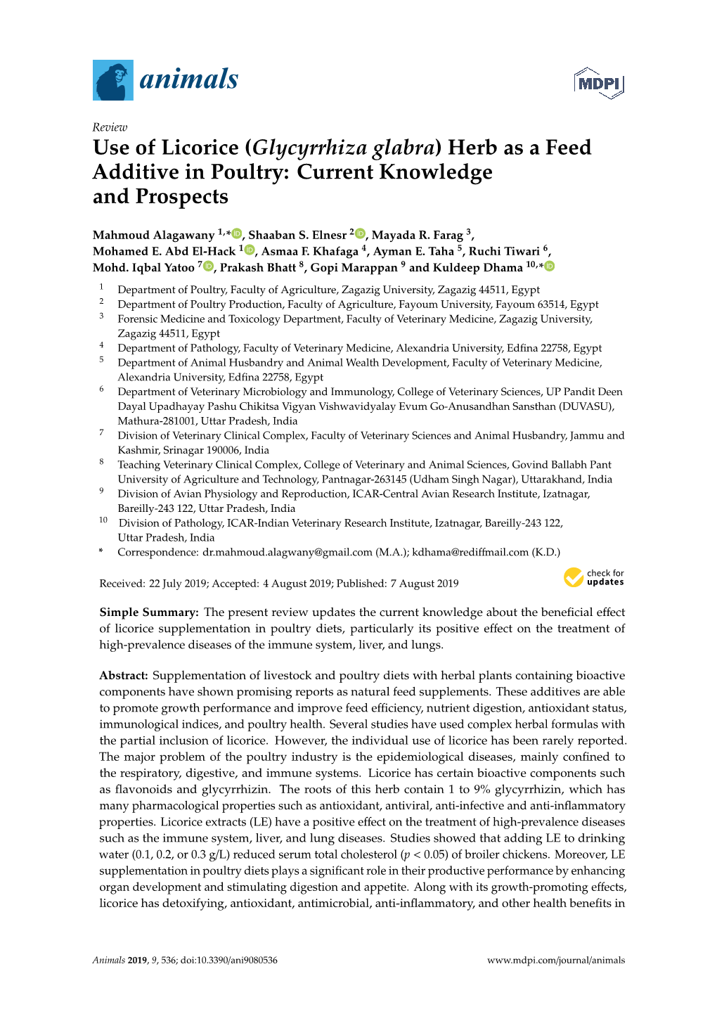 Glycyrrhiza Glabra) Herb As a Feed Additive in Poultry: Current Knowledge and Prospects