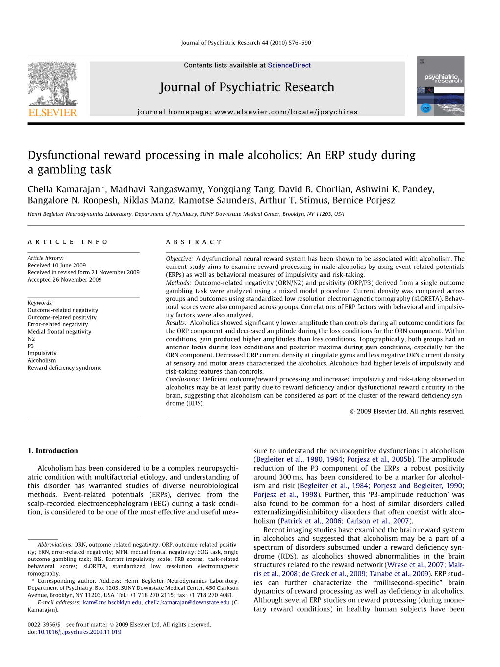 Dysfunctional Reward Processing in Male Alcoholics: an ERP Study During a Gambling Task