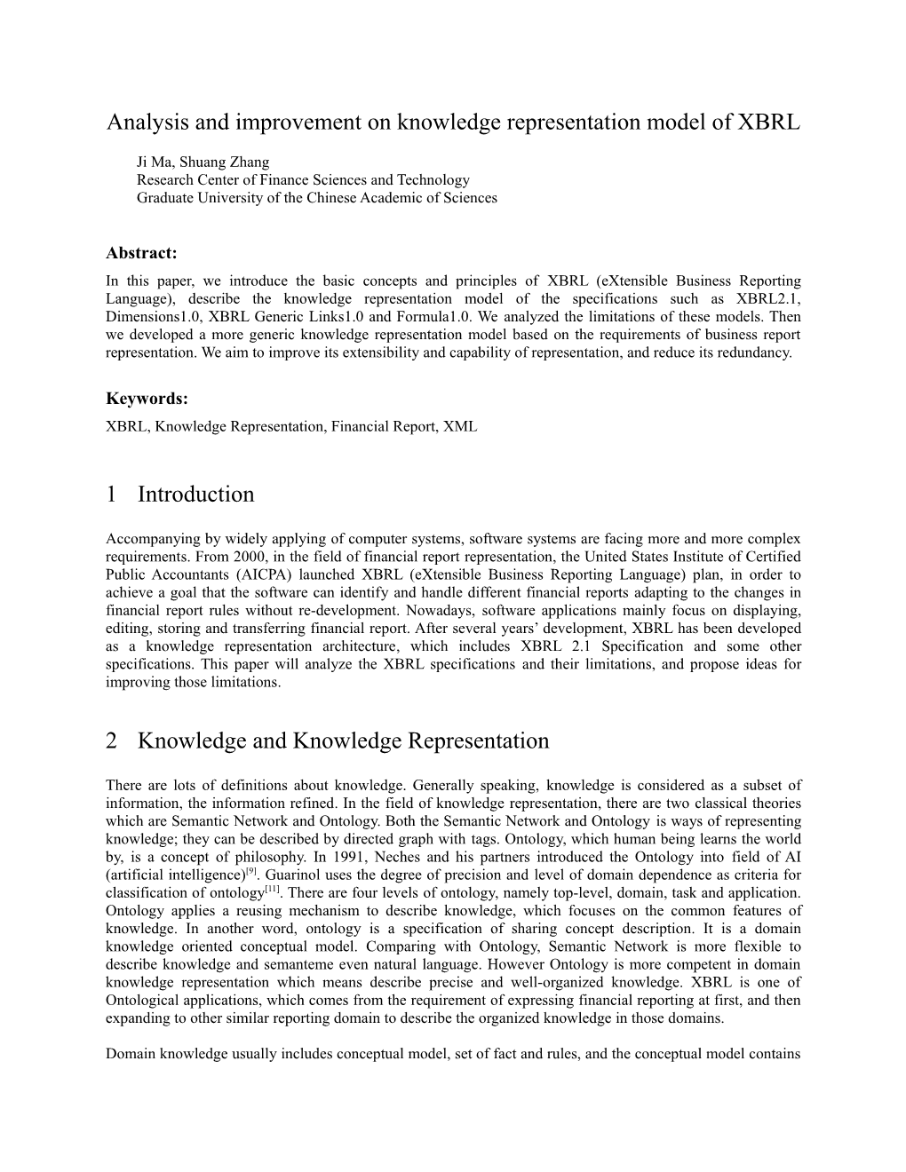 Analysis and Improvement on Knowledge Representation Model of XBRL