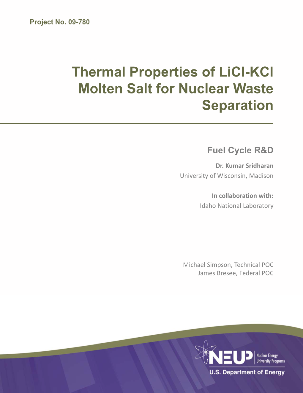 Thermal Properties of Licl-Kcl Molten Salt for Nuclear Waste Separation