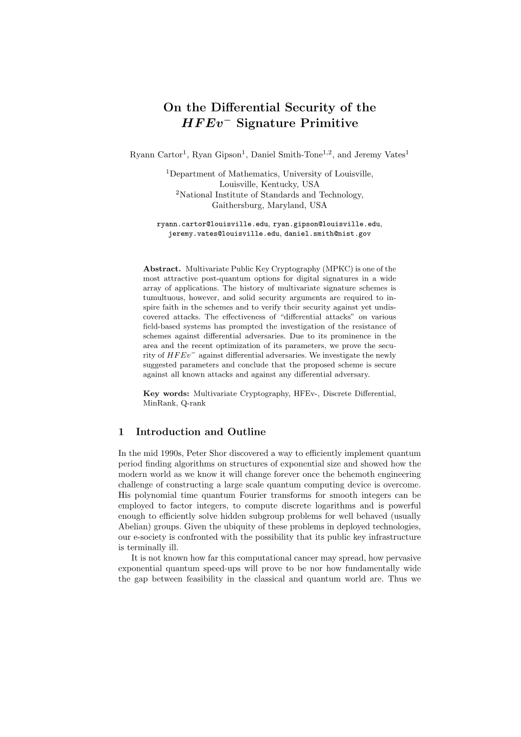 On the Differential Security of the Hfev- Signature Primitive