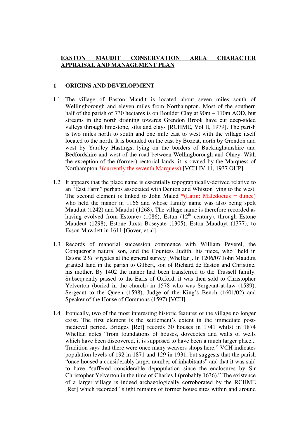 Easton Maudit Conservation Area Character Appraisal and Management Plan