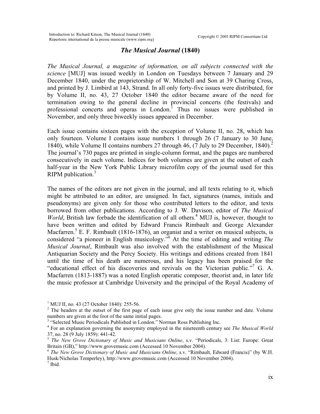 The Musical Journal (1840) Copyright © 2005 RIPM Consortium Ltd Répertoire International De La Presse Musicale ( the Musical Journal (1840)