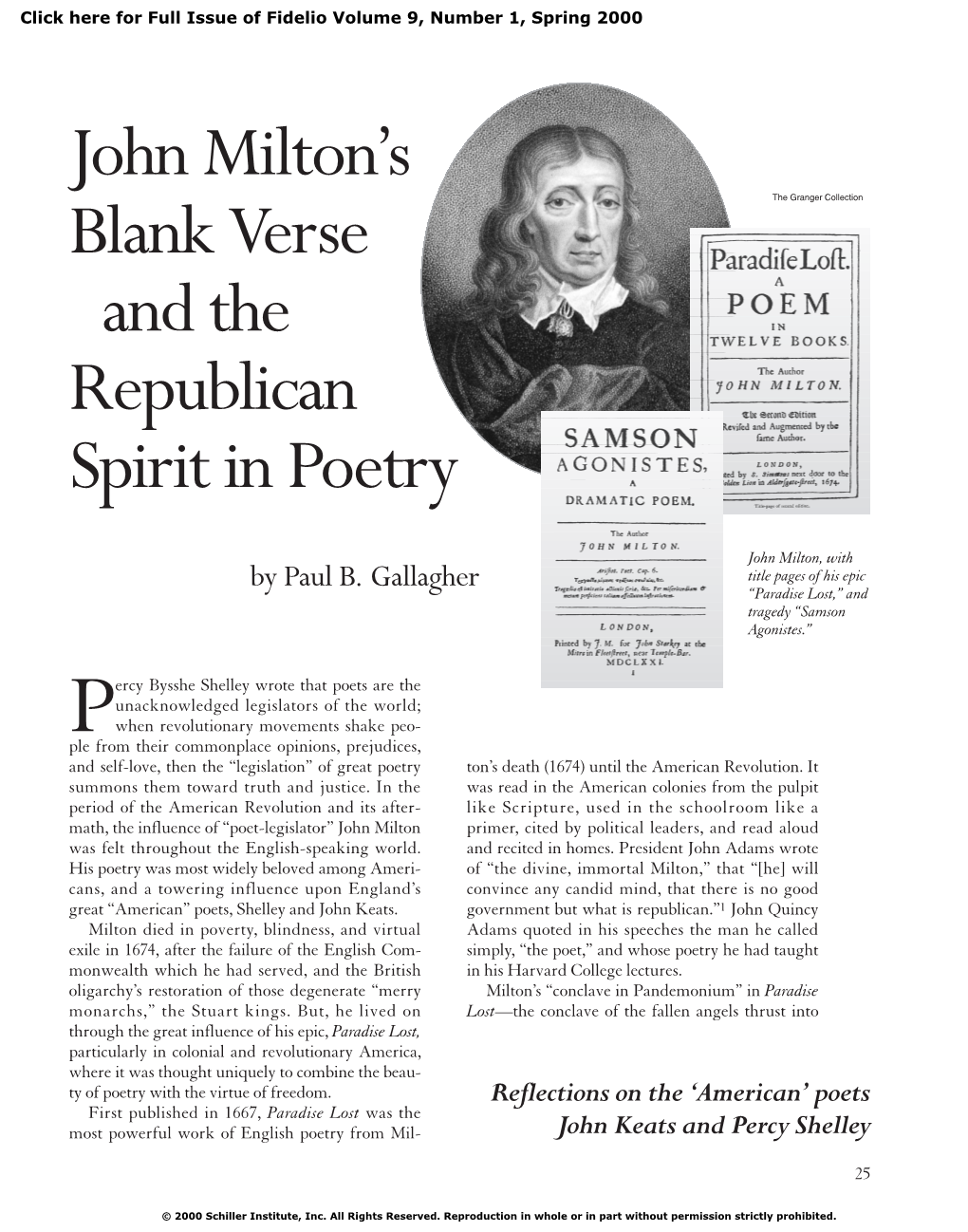 John Milton's Blank Verse and the Republican Spirit in Poetry