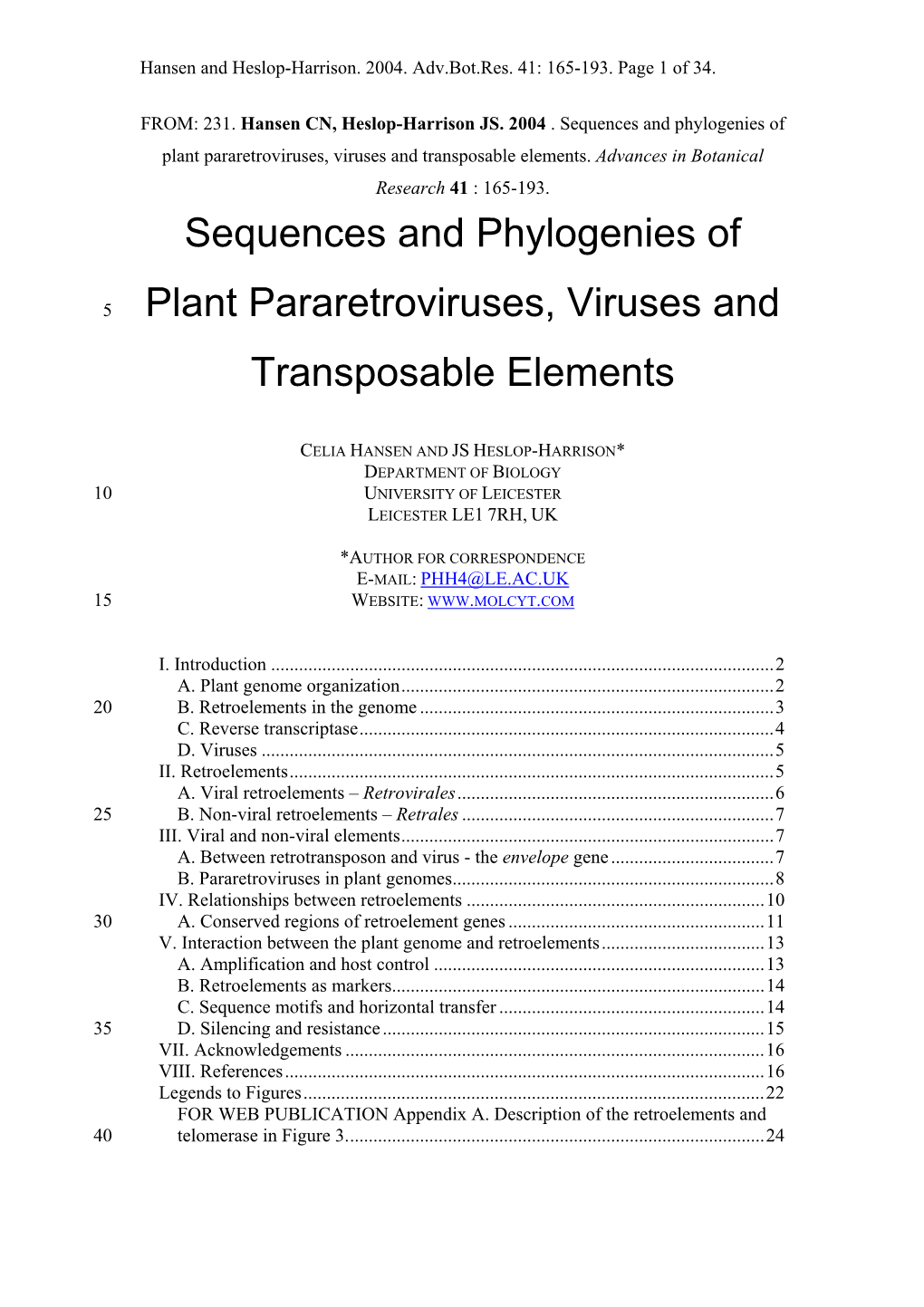 Sequences and Phylogenies of Plant Pararetroviruses, Viruses and Transposable Elements