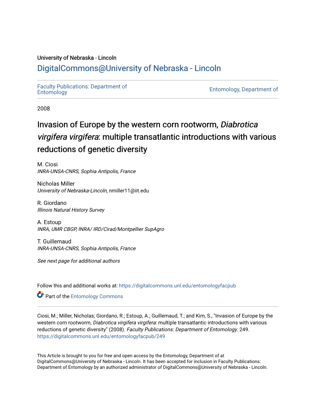 Invasion of Europe by the Western Corn Rootworm, Diabrotica Virgifera Virgifera: Multiple Transatlantic Introductions with Various Reductions of Genetic Diversity