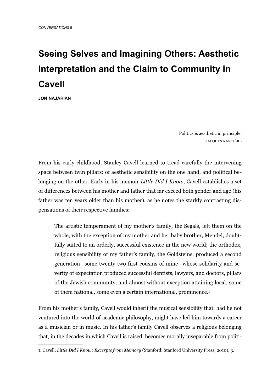 Aesthetic Interpretation and the Claim to Community in Cavell