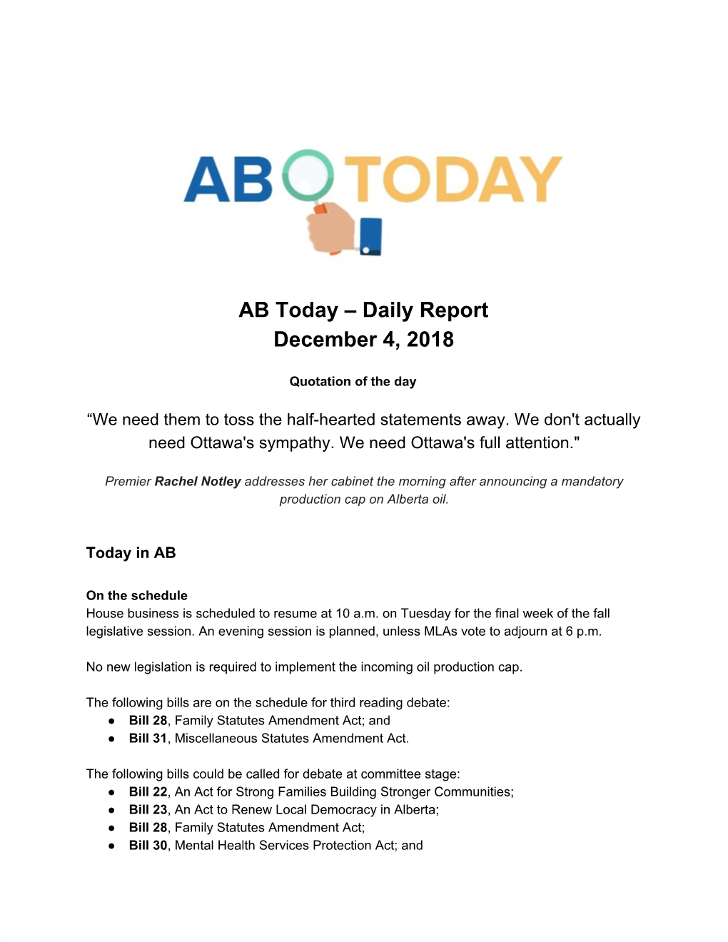 AB Today – Daily Report December 4, 2018
