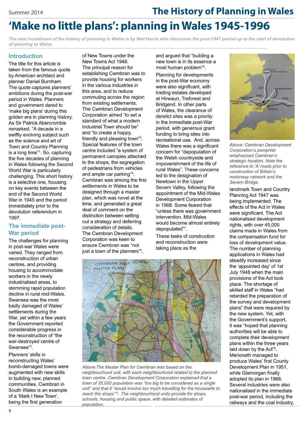 'Make No Little Plans': Planning in Wales 1945-1996