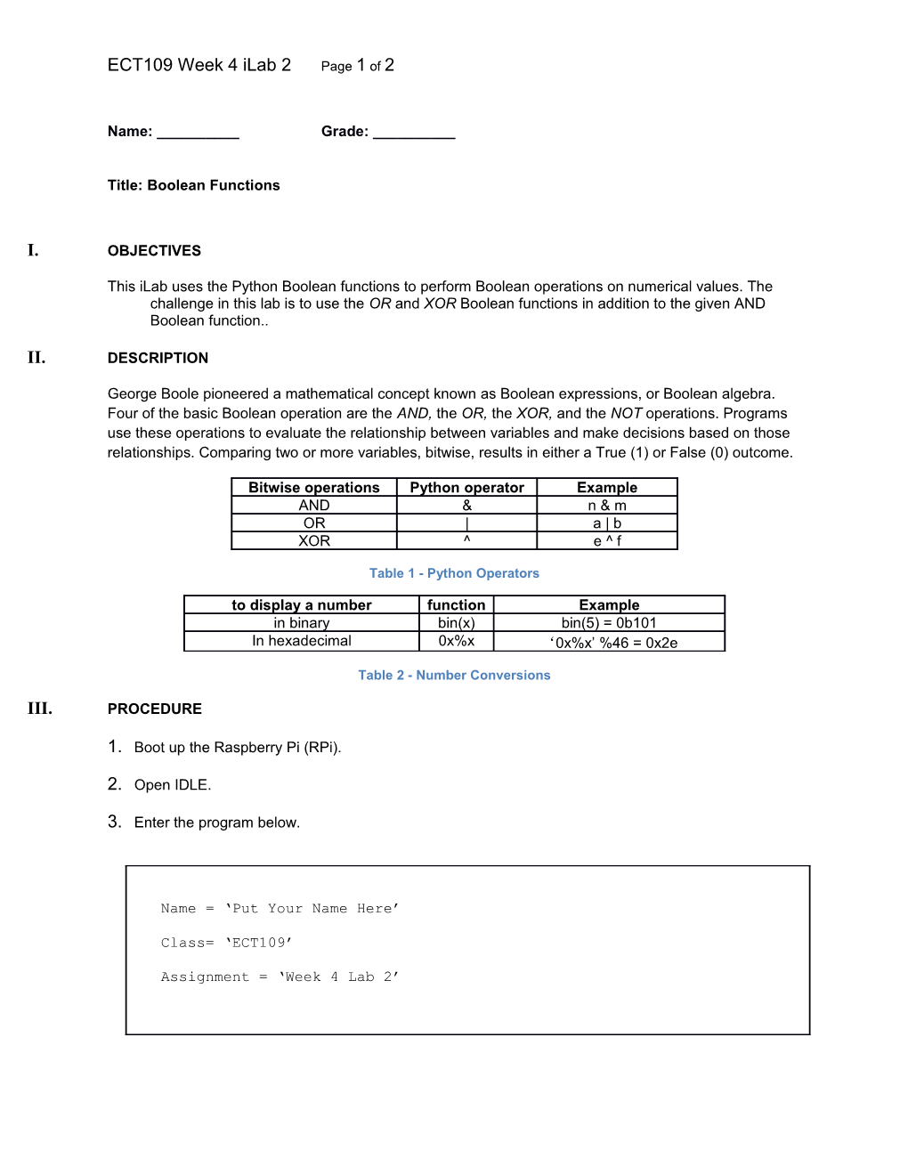 Title: Boolean Functions