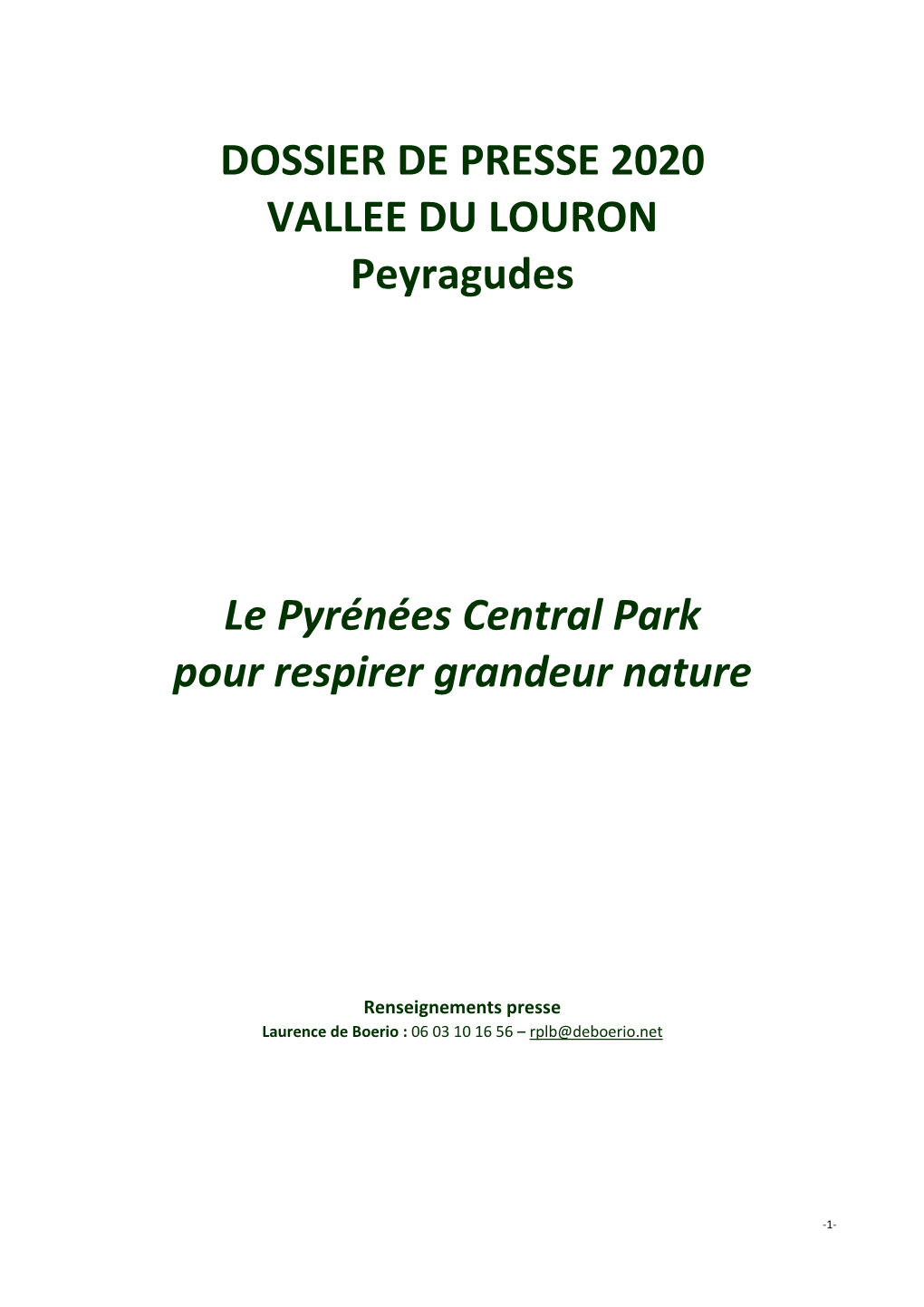 DOSSIER DE PRESSE 2020 VALLEE DU LOURON Peyragudes