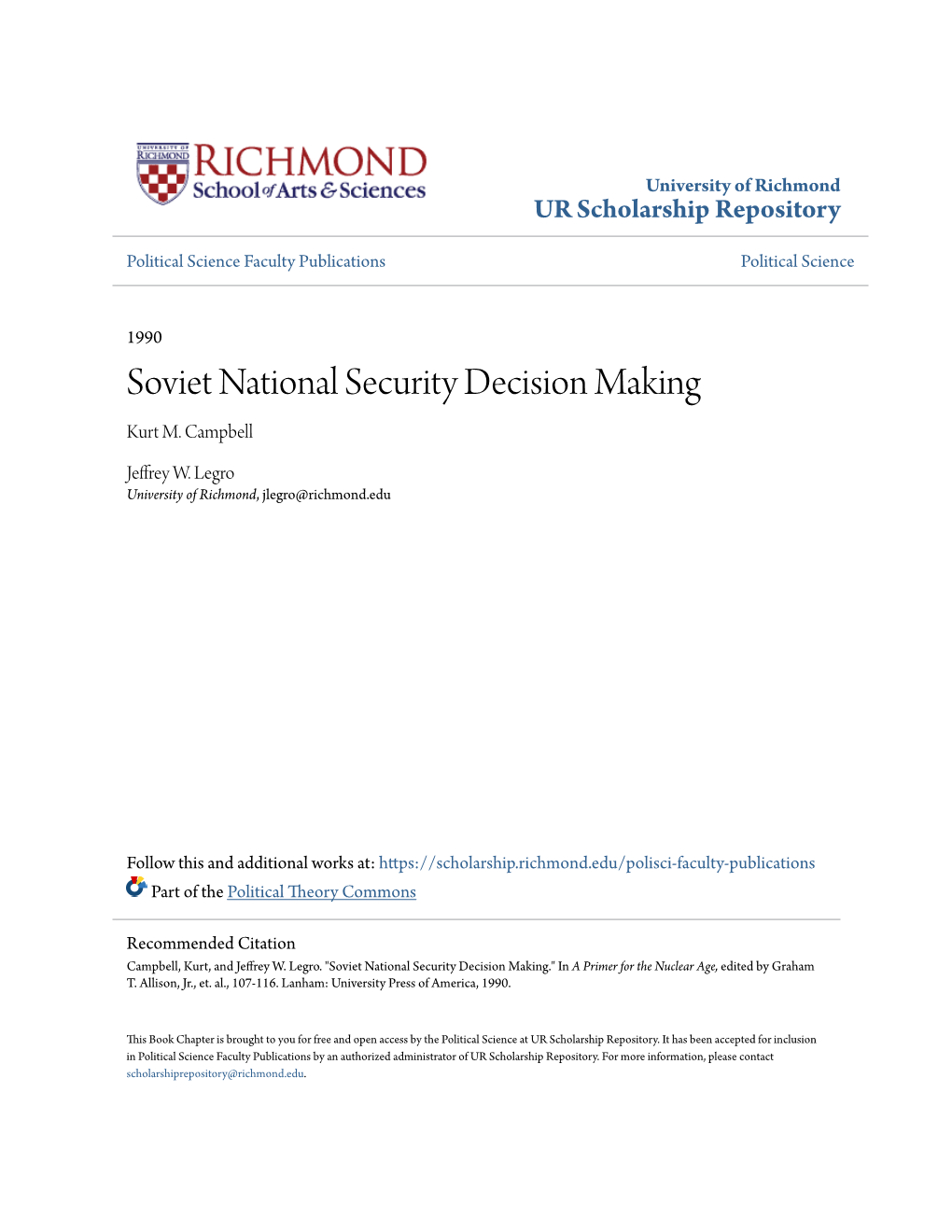 Soviet National Security Decision Making Kurt M