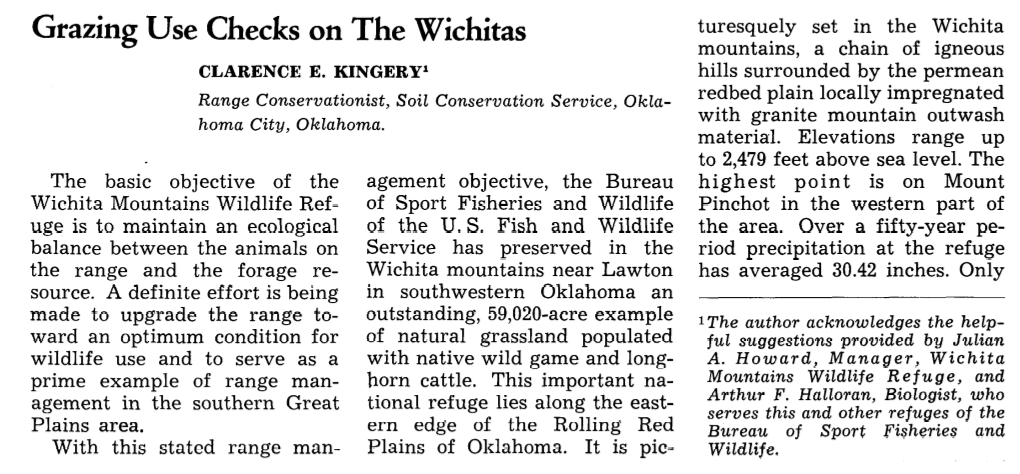 Grazing Use Checks on the Wichitas Turesquely Set in the Wichita Mountains, a Chain of Igneous CLARENCE E