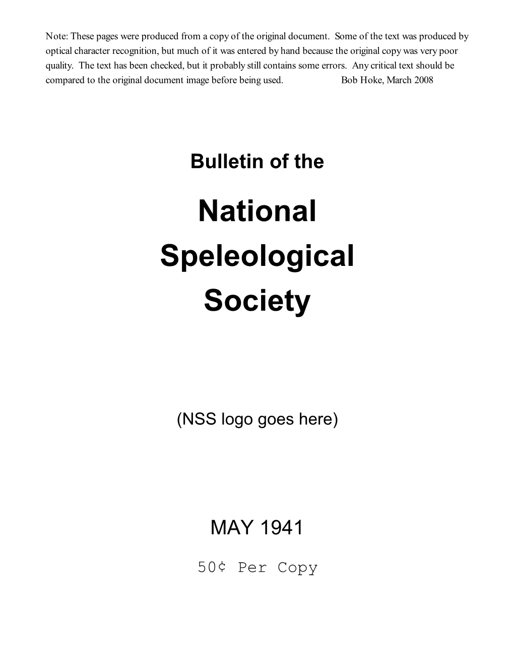 Bulletin of the National Speleological