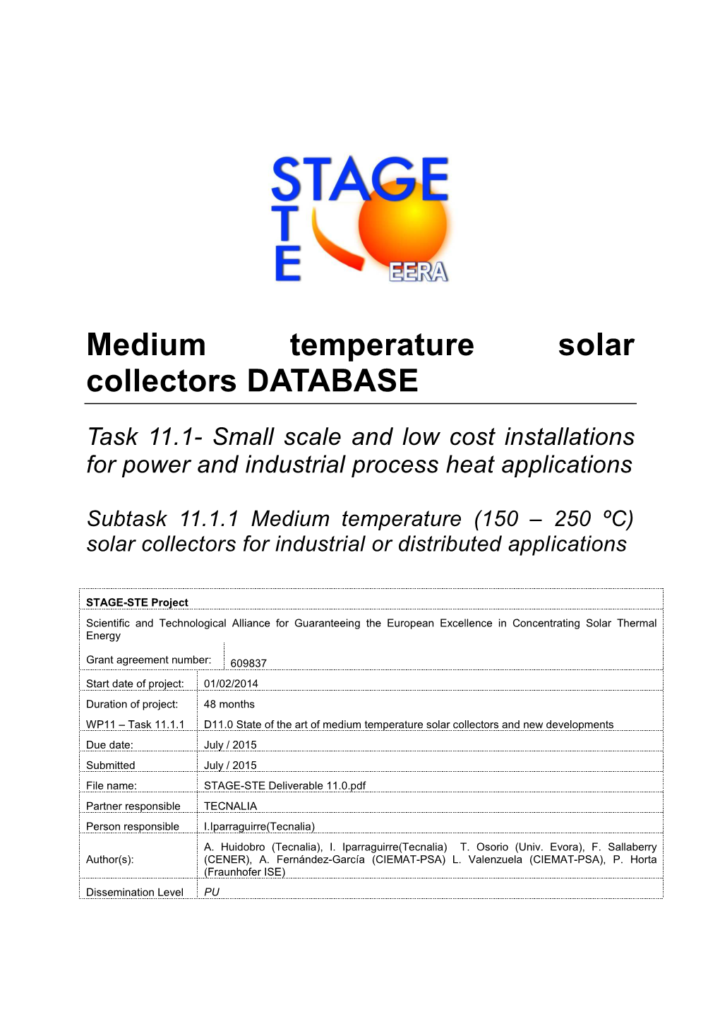 Medium Temperature Solar Collectors DATABASE
