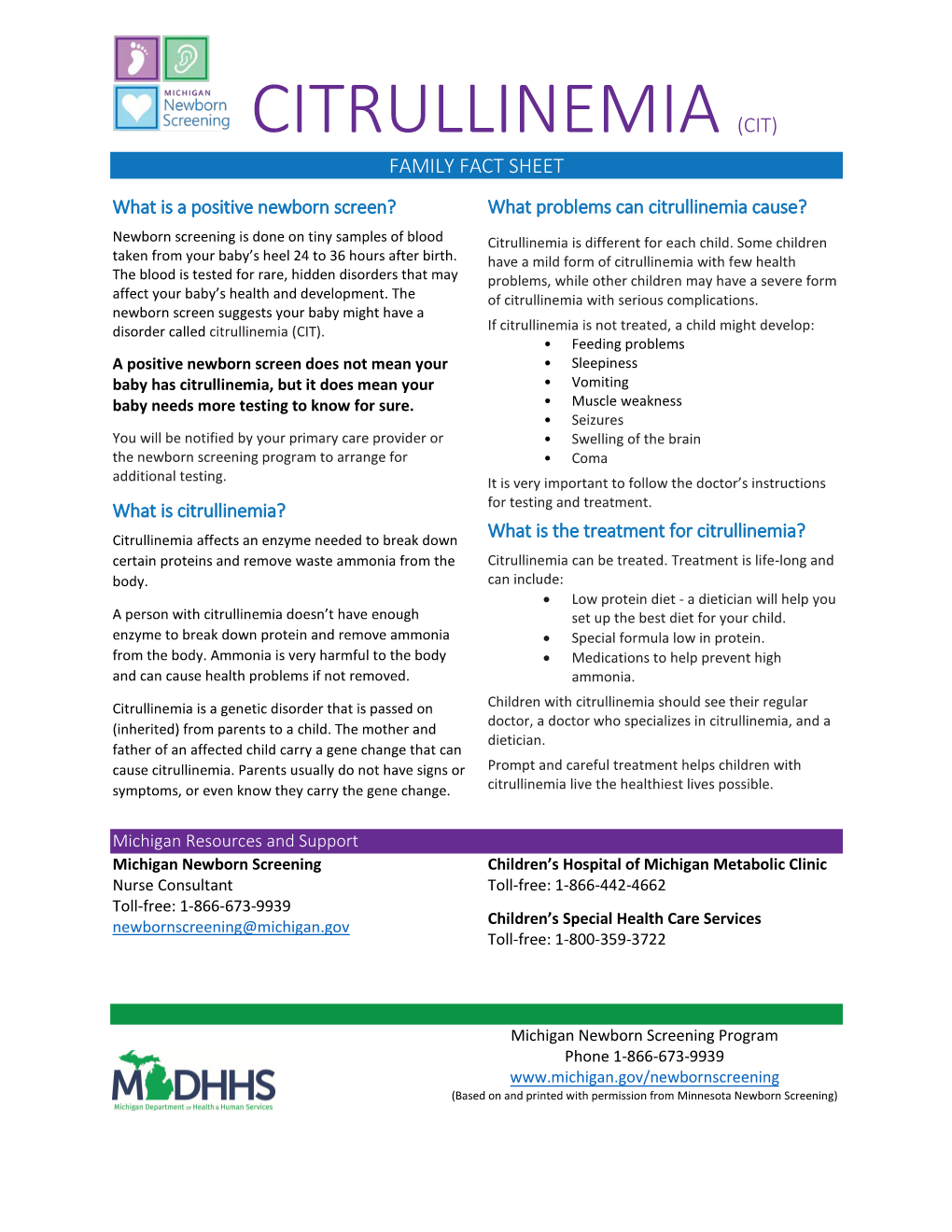 Citrullinemia (Cit) Family Fact Sheet