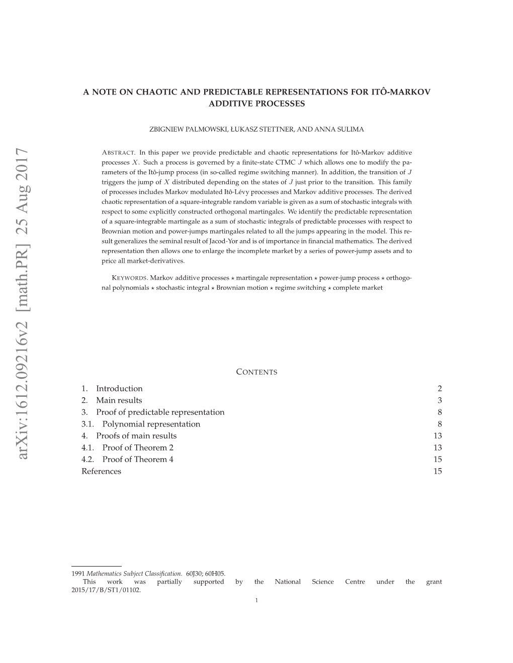 A Note on Chaotic and Predictable Representations for It\^ O-Markov