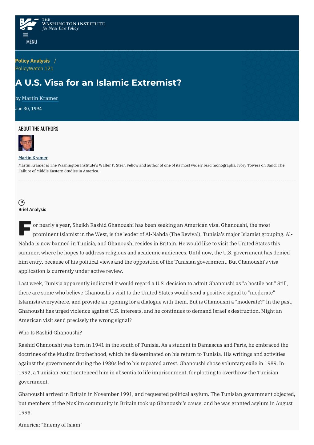 A U.S. Visa for an Islamic Extremist? | the Washington Institute