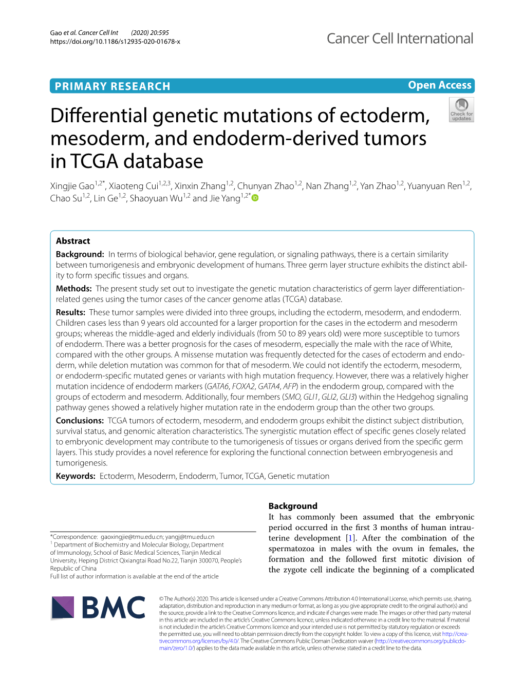 Differential Genetic Mutations of Ectoderm, Mesoderm, And